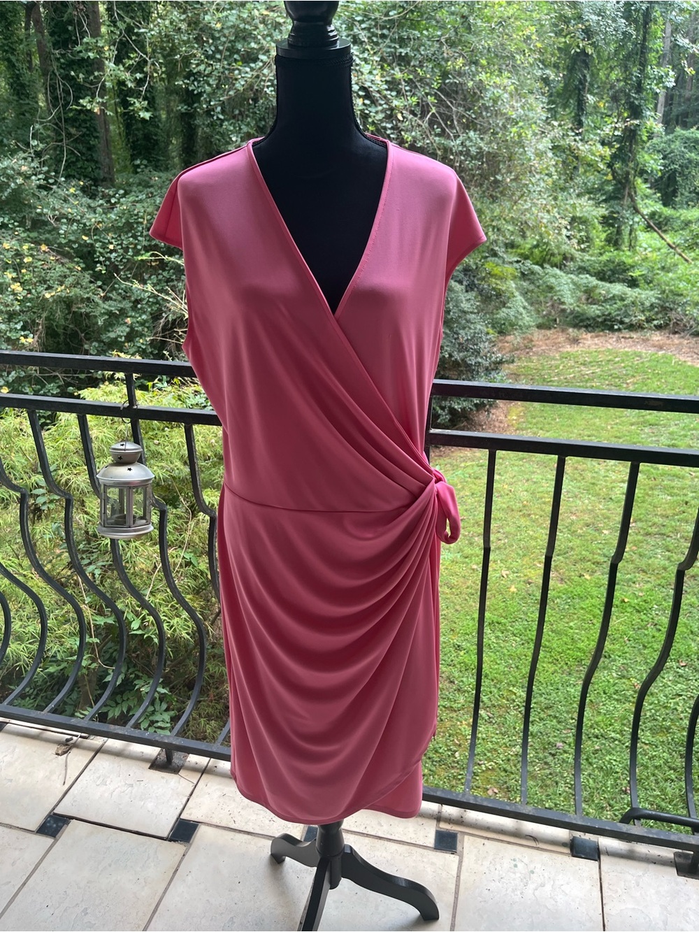 Lark & Ro Rose-Pink Wrap Midi Dress with Side Knot. Size XL.
